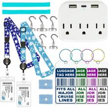 Carnival Cruise Ship Essentials 2025 Must Haves Packing List Kit,Cruise Luggage Tags,Magnetic Hooks,Lanyard For Ship Cards,Power Strip,Towel Bands,Nausea Wrist Bands Cruise Accessories All Cruise Line