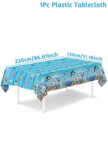 1pc 220*130cm Ocean Theme Shark, Shell, Dolphin Pattern Disposable Plastic Tablecloth, Suitable For Birthday Party, Pool Party, Blue Ocean Shark Theme Party Supplies, Embossed Edge Decor Tablecloth, Home Decor, Christmas - Multicolor - View 9