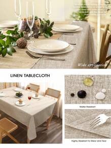 A Rolled Edge Table Cloth, Rustic Linen Waterproof, Oil-Proof, Dust-Proof Table Cloth, Suitable For Kitchen Table, Restaurant Decoration, Holiday Party Table Cloth, Home Decor Textile Table Cloth Home Decor Textiles - Khaki - View 5
