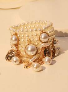 1pc Bohemian Style Multi-Layer Pearl Charm Bracelet, Suitable For Women's Evening Party, Date And Daily Wear - A Multi-layered Statement Pearl Bracelet - View 8