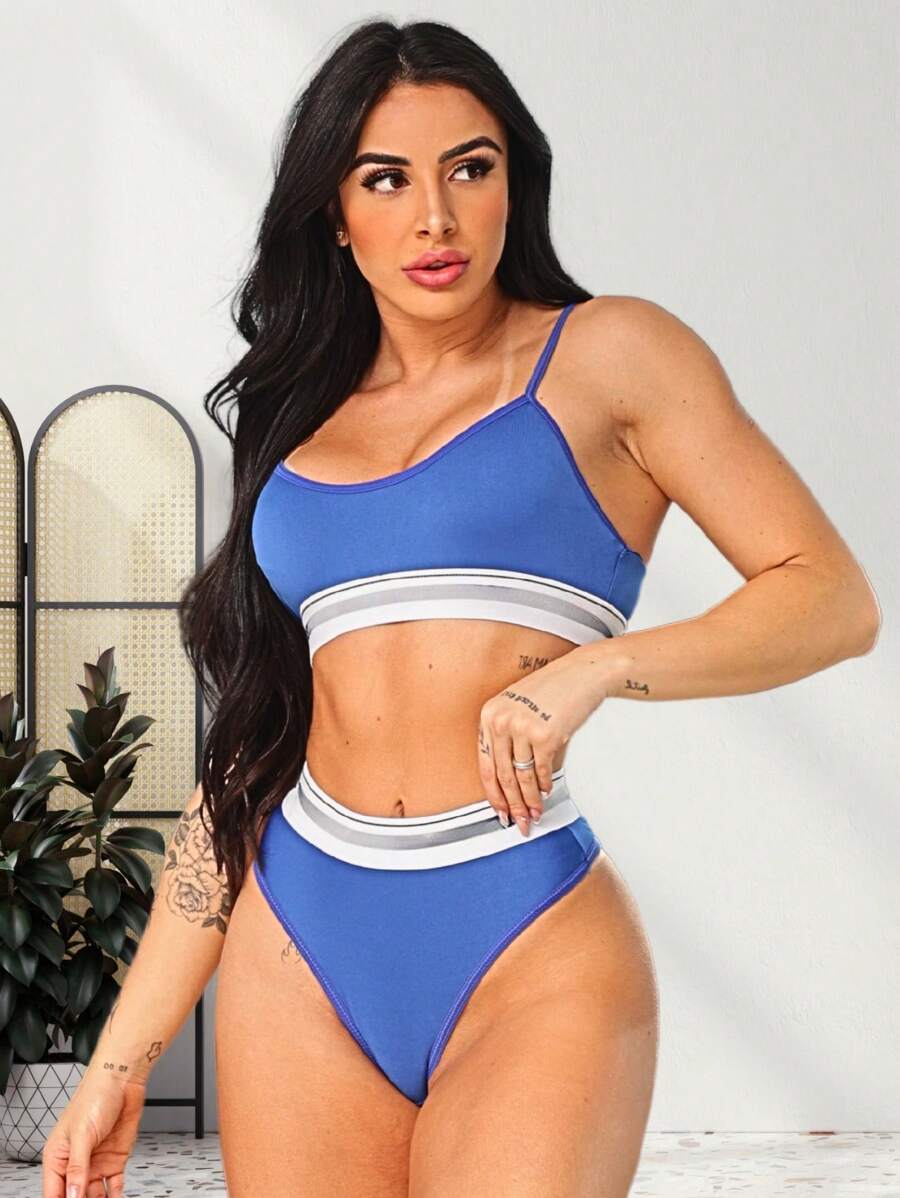 Women's Non-Padded Bra Top And Thong Panty Set In Microfiber Elastane Cotton Lining Underwear - 藍色 - 查看 1