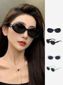 Kính thời trang cá nhân hình bầu dục, Kính thời trang thường ngày phù hợp cho nam và nữ đeo, Phù hợp cho các môn thể thao ngoài trời, Kỳ nghỉ tiệc tùng, Du lịch, Lái xe, Câu cá, Đạp xe, Đạo cụ chụp ảnh trang trí, Kính thời trang màu đen Kính thời trang cho phụ nữ Kính râm cho phụ nữ Phụ kiện bãi biển Cổ điển Y2k - trắng - Xem 5