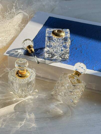 1pc Clear Crystal Perfume Refillable Bottle, Portable Small Fragrance Bottle For Essential Oils