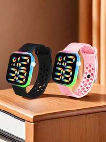2 Stücke Set/1 Stück Batterie betriebene LED Sport Digitaluhr + 1 Stück coole Regenbogen Leuchtende Uhr, geeignet für Studenten als Alltagsuhr