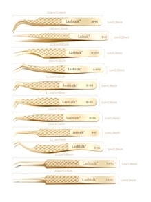 Lashtalk 1Pc Eyelash Extension Tweezers Makeup Tools Stainless Steel Non-Magnetic Pincet Volume Fake Lashes Supplies 3D Accurate - Gold - View 9