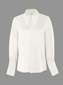 [定制开发] 新款女士时尚长袖纯色衬衫，夏季优雅 - 白色 - 查看 4