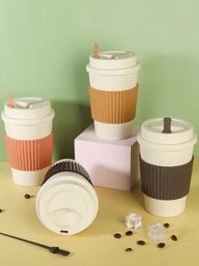 一款塑料麦秆咖啡杯，颜色多样，易于清洗，配有搅拌棒，是上班族和学生的优质之选。 - 顏色隨機 - 查看 5