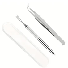 蜱虫清除套件，不锈钢蜱虫清除镊子，宠物狗猫和人类蜱虫清除工具套装，带储物盒 - 彩色 - 查看 1