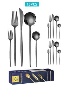 Juego de cubiertos de 15/20/30 piezas de acero inoxidable, elegante conjunto de cubiertos dorados de 15/20/30 piezas, conjunto de cubiertos con acabado dorado, cuchillos, tenedores y cucharas de cena reutilizables para uso diario y en el hogar, caja de regalo, útiles escolares