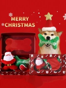 圣诞宠物玩具礼品套装，让狗狗感受到新年礼物的爱，包括毛绒吱吱作响的玩具、飞盘、球和互动狗玩具 - 彩色 - 查看 5