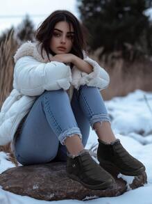 Bottes femmes 36-46 Bottes de cheville imperméables à talons bas Bottes d'hiver mode Chaussures d'hiver noires Bottes de neige chaudes pour femmes
