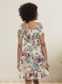 Floral Dress With Short Sleeves – Romanticism And Elegance - Nhiều màu - Xem 2