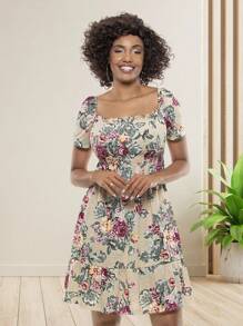 Floral Dress With Short Sleeves – Romanticism And Elegance - Nhiều màu - Xem 1