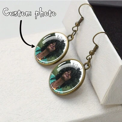 1 Pair Of Customized Earrings Upload Your Photo For Customization Ladies' Jewelry Personalized Design Anniversary Gift