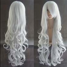 Parrucca viola lunga e riccia con frangia per donne - Capelli sintetici resistenti al calore, perfetta per Ognissanti e cosplay
