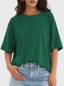 Speed mate Sommer Trainings Damen lässiges oversized T-Shirt Weihnachtsgrün Rundhals-Ausschnitt Kurzarm Basic Trainings-Top