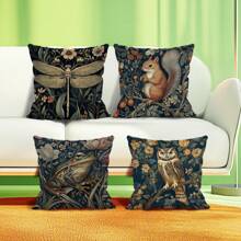 4件套动物植物插画印花靠垫套 单面 45*45cm - 彩色 - 查看 4