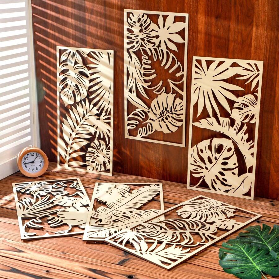 1/6Pcs Trang trí tường nhiệt đới 3D Nghệ thuật treo tường lá cọ bằng gỗ tối giản Trang trí tường cây lá bằng gỗ Lá cọ treo cổ điển Mảng cây nhiệt đới cho nhà tắm văn phòng 15,75 X 7,87 In (Tự nhiên) Trang trí, Trang trí nhà cửa, Trang trí phòng, Trang trí tường - màu nâu - Xem 1