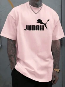 Fashion Gospel Lion Judah T-Shirt Printed With Letters Casual Comfortable Men's Shirt 100% Cotton - Màu Hồng baby - Xem 1
