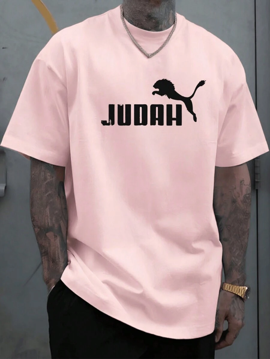 Fashion Gospel Lion Judah T-Shirt Printed With Letters Casual Comfortable Men's Shirt 100% Cotton - Màu Hồng baby - Xem 1
