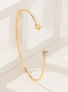 1pc Fashionable Elegant Rhinestone Inlaid Heart & Star Armband, Suitable For Women - Golden - View 4