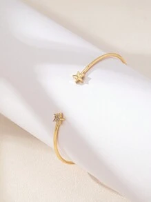 1pc Fashionable Elegant Rhinestone Inlaid Heart & Star Armband, Suitable For Women - Golden - View 7