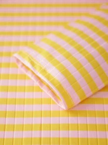 Women's Rib Knitted Striped T-Shirts Contrast Color Slim Fit Long Sleeve Round Neck Casual Tee Tops - Yellow - View 8
