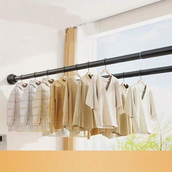 Varão de cortina expansível multifuncional de aço inoxidável, varão de cortina de chuveiro, varão extensível de canto, varão de suporte de guarda-roupa, varão de secagem, adequado para quarto, varanda, banheiro