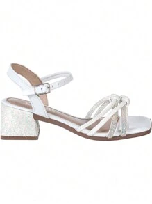 Girls' Sandals, Girls' Low Heel, Rhinestone, Shiny, Comfortable, Fashion, Little Heels, GiGiL Teen - trắng - Xem 2