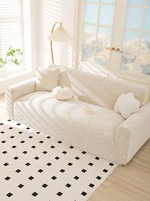 1pc Solid Color Bohemian Style Jacquard Sofa Cover, Elastic Jacquard Sofa Slipcover, Protects Sofa From Cat Scratches, Suitable For All Seasons, Includes Pillow Case - Mocha Brown - View 6