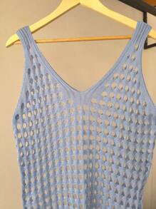 Summer Long Beach Cover-Up Tank Top Dress V-Neck - Baby Blue - View 1