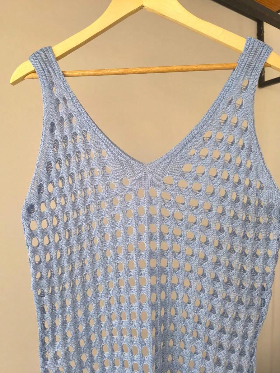 Summer Long Beach Cover-Up Tank Top Dress V-Neck - Baby Blue - View 1