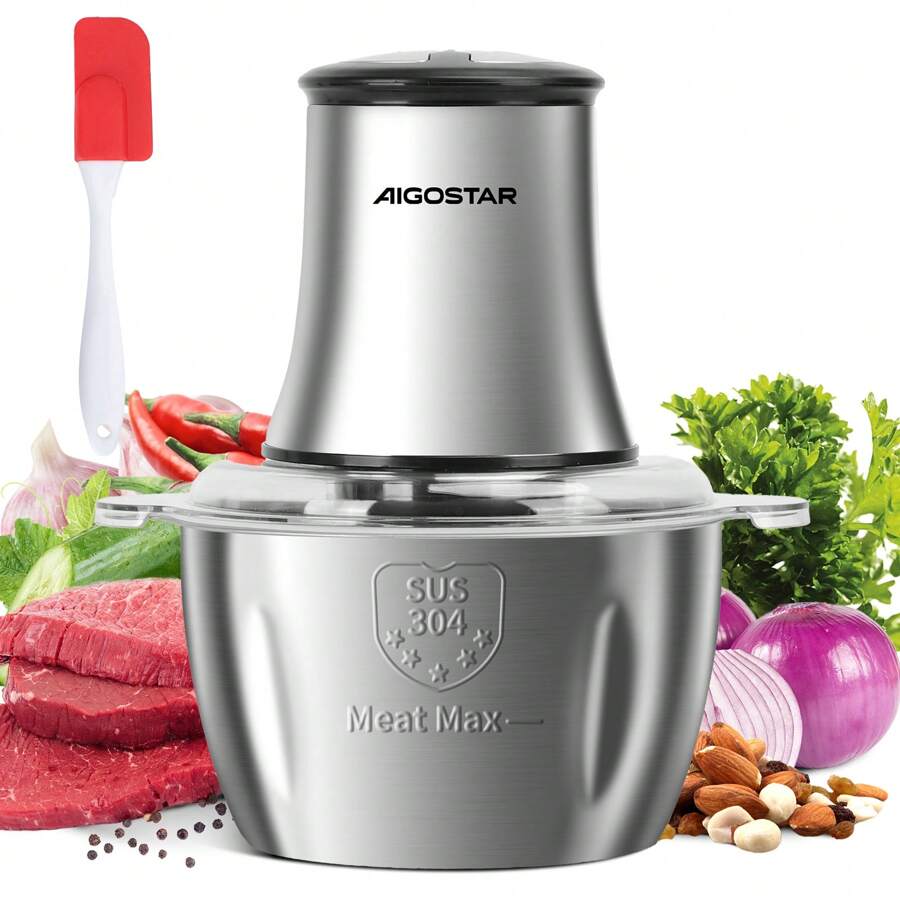 1.8L Electric Meat Grinder, Stainless Steel Bowl, 4 Sharp Blades, 2 Speeds For Chopping Meat, Garlic And Other Ingredients, 500W Electric Chopper, Detachable And Easy To Clean - Phích cắm loại C của EU (220-240V) - Xem 1