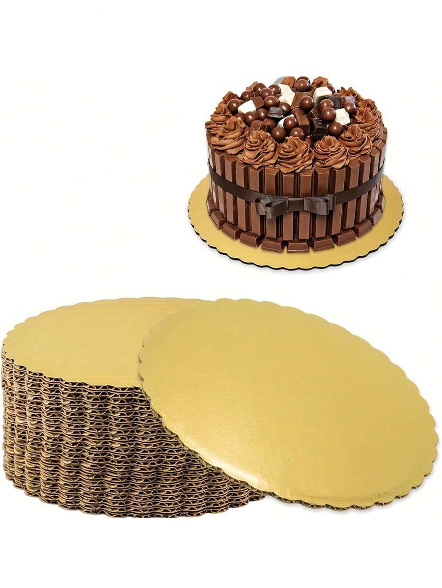 10PCS Golden Round Cake Boards, Sturdy Cake Board Base, Grease Proof Cake Plate For Wedding, Birthday Party And Holiday, Ideal For Professional Cake Decorating And Presentation
