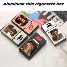 定制个性化打火机盒，打火机盒，自定义图片，超长超薄烟盒，20支香烟容量，超薄男女通用便携式翻盖铝合金烟嘴，礼物，伴郎/伴娘礼物，礼品包装袋礼品包装袋 - 金色 - 查看 6