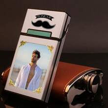 定制个性化打火机盒，打火机盒，自定义图片，超长超薄烟盒，20支香烟容量，超薄男女通用便携式翻盖铝合金烟嘴，礼物，伴郎/伴娘礼物，礼品包装袋礼品包装袋 - 金色 - 查看 7