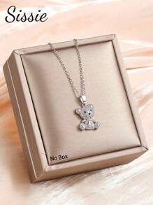 1 chiếc vòng cổ bằng thép không gỉ hình gấu Cubic Zirconia trang trí tinh tế dễ thương cho bé gái tuổi teen thời trang dự tiệc trang sức đường phố ngày lễ để đeo hàng ngày cho trẻ em quà tặng sinh nhật trở lại trường - Bạc - Xem 3