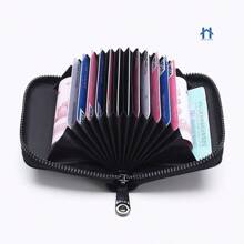 Women's Multi-Slot Zipper Card Holder Purse Colorful Leather - Black - View 3