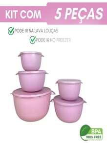 kit saladeira 5 peças redondo com tampa rosê