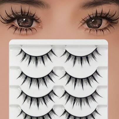 5 Cặp Lông Mi Giả Đầu Nhọn Phong Cách Hoạt Hình, Thân Đen 12mm, Lông Mi Lấy Cảm Hứng Từ Anime Nhật Bản, Lông Mi Kiểu Quỷ & Tự Nhiên, Lông Mi, Lông Mi Giả