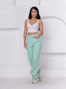 Women's Wide Leg Pants In Pastel Green, Perfect Fit, Premium Fabric - màu xanh lá - Xem 3
