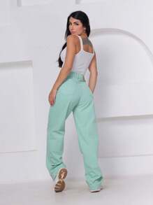 Women's Wide Leg Pants In Pastel Green, Perfect Fit, Premium Fabric - màu xanh lá - Xem 2