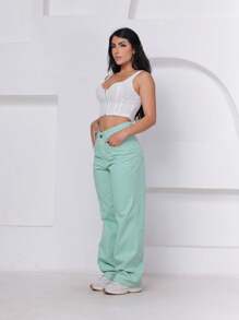 Women's Wide Leg Pants In Pastel Green, Perfect Fit, Premium Fabric - màu xanh lá - Xem 4