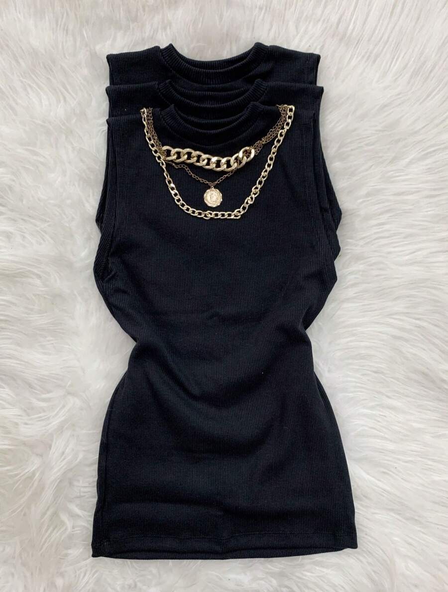 3 Pcs Kit Women's Ribbed Tank Top Blogger Sleeveless Summer Blouse - 套件5 - 查看 1