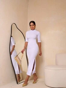 Women's Long Dress With Slits On Both Sides, Various Colors - 白色 - 查看 1