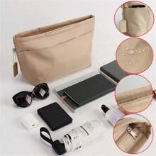 1pc Insert Bag Handbag Inner Multifunctional Zippered Large Capacity Storage Organizer Cosmetic Bag Women's Toiletry Travel Bag School Supplies Teacher Gifts Back To School Teacher Accessories - Khaki - View 2