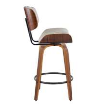 Lombardi 26" Mid-Century Modern Fixed-Height Counter Stool With Swivel In Walnut Wood And Cream Faux Leather With Round Black Metal Footrest By LumiSource - Set Of 2
