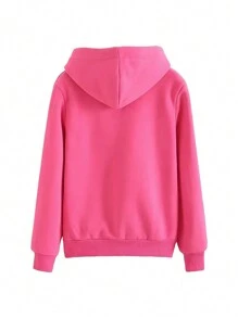 Capucha con estampado de panda con bolsillo de canguro con cordón con forro térmico - Rosa Fucsia - Ver 2