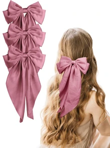 3 件装丝缎蝴蝶结发夹，大号蝴蝶结长丝带可爱发饰，圣诞蝴蝶装饰时尚金属夹发夹红色和绿色