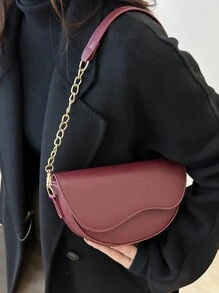 1pc Fashion Solid Minimalist Flap Mini Shoulder Bag, Suitable For Women Daily Use & Gifts - Red - View 5